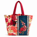 Bolso Tote de Lona Estampado Floral Rosas y Dalias | Bolso de Hombro Mujer Diario