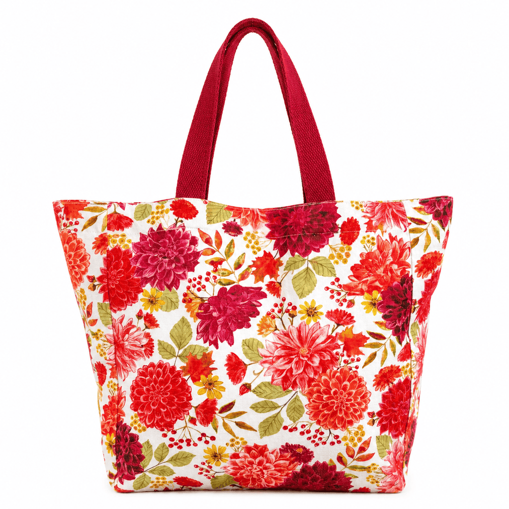 Bolso Tote de Lona Estampado Floral Rosas y Dalias | Bolso de Hombro Mujer Diario