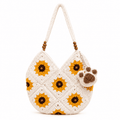 Bolso Ganchillo Girasol Granny Square | Bolso de Hombro en Lana con Perlas de Madera Mujer