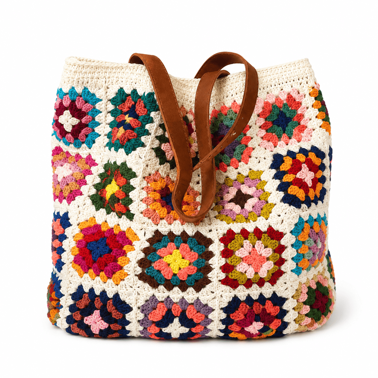Bolso Tote Ganchillo Granny Square Boho | Bolso de Hombro en Algodón para Mujer